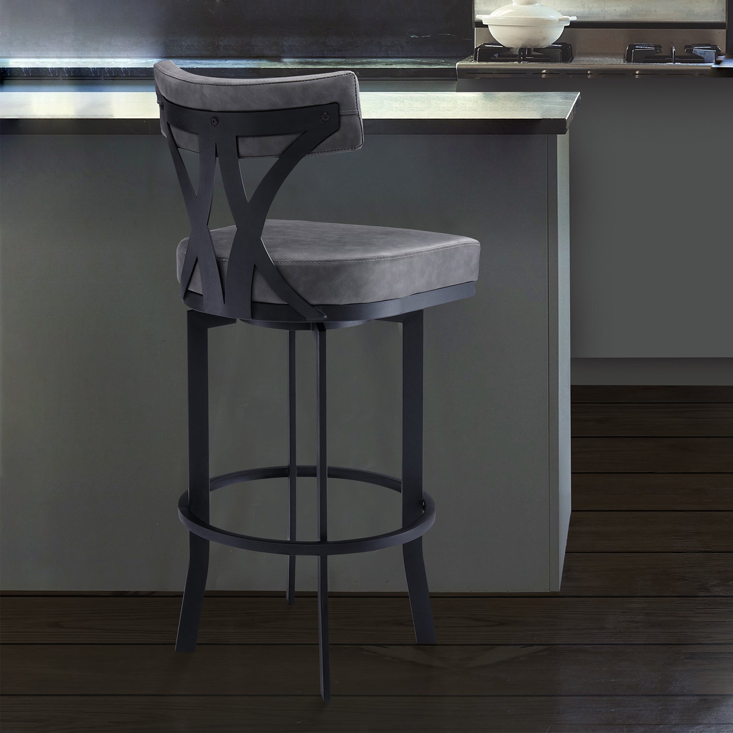 42" Gray Faux Leather And Iron Bar Height Chair