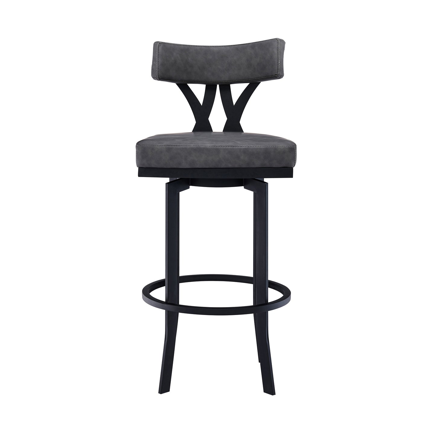 42" Gray Faux Leather And Iron Bar Height Chair