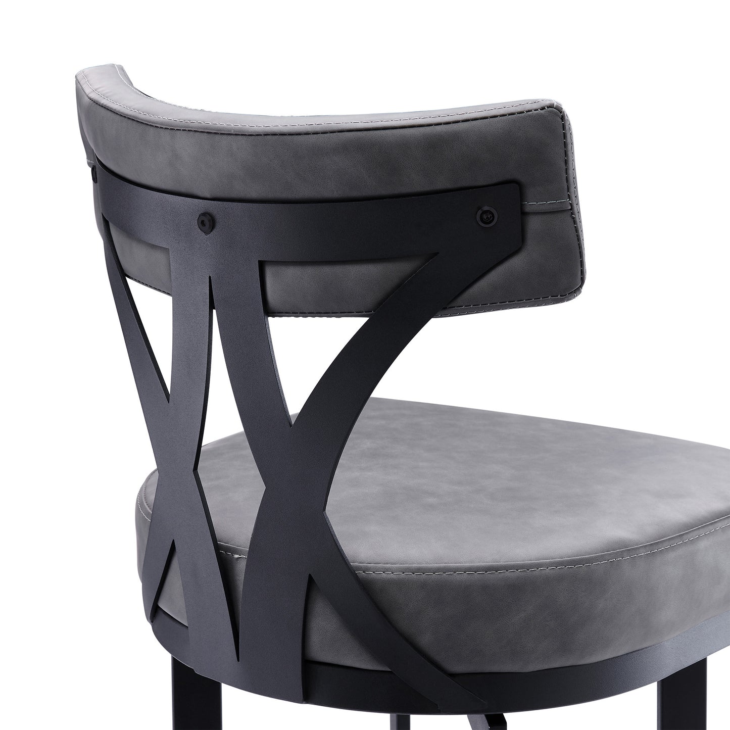 42" Gray Faux Leather And Iron Bar Height Chair