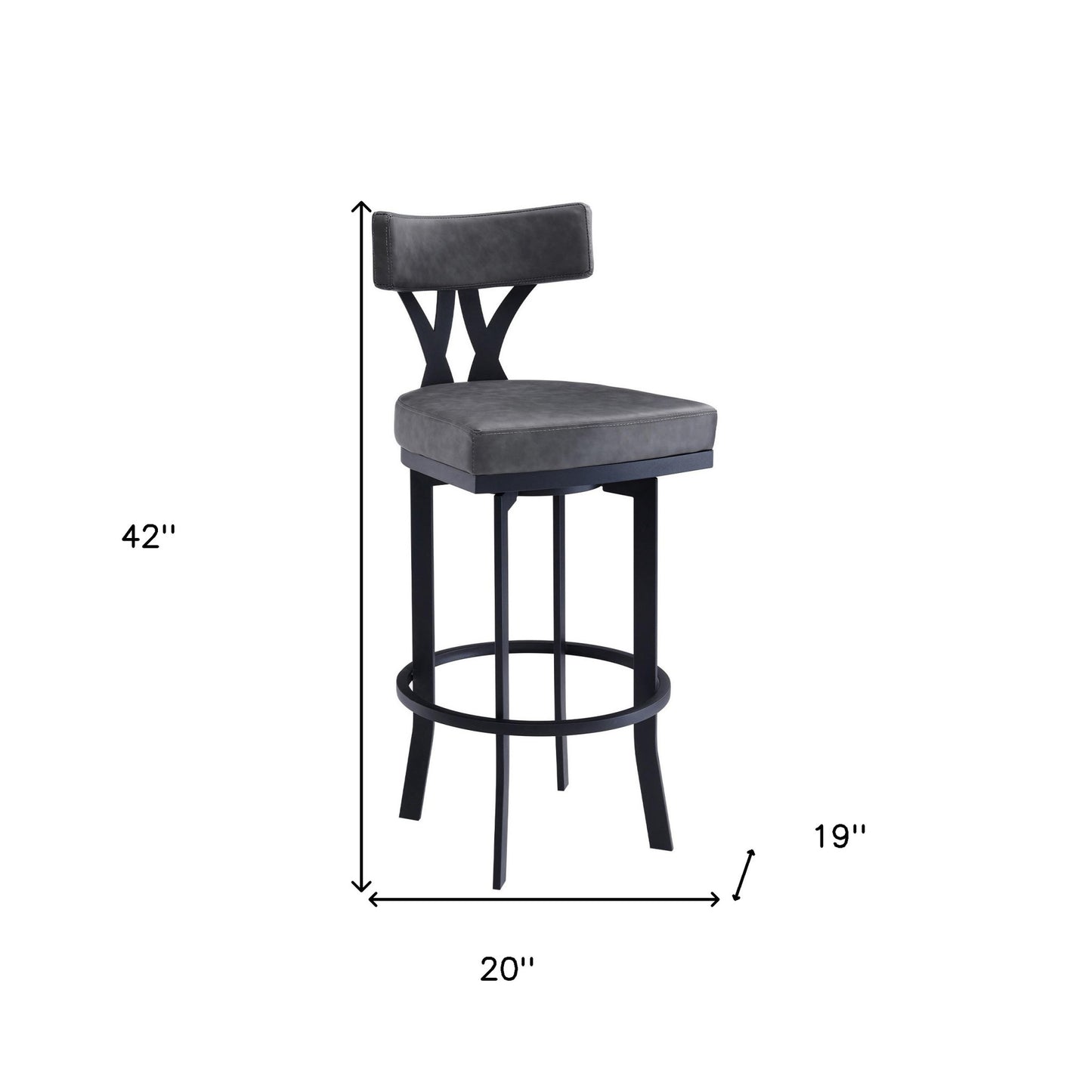 42" Gray Faux Leather And Iron Bar Height Chair