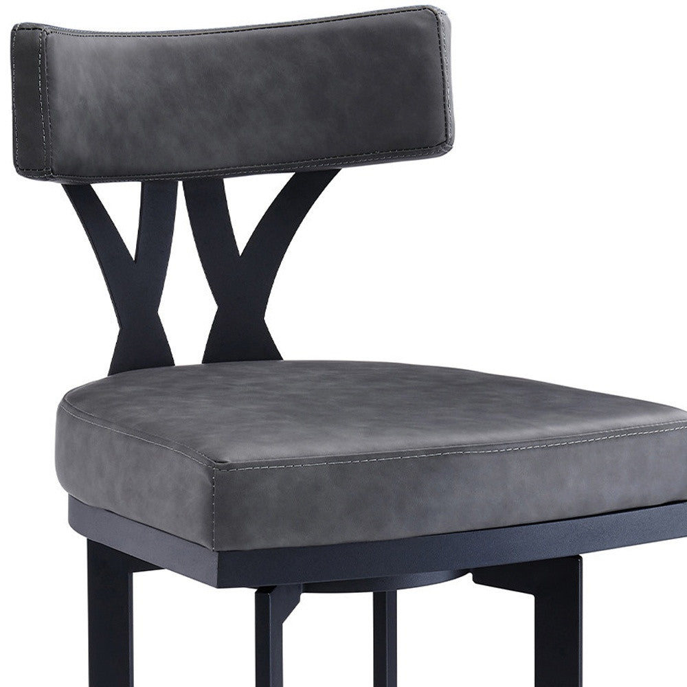 42" Gray Faux Leather And Iron Bar Height Chair