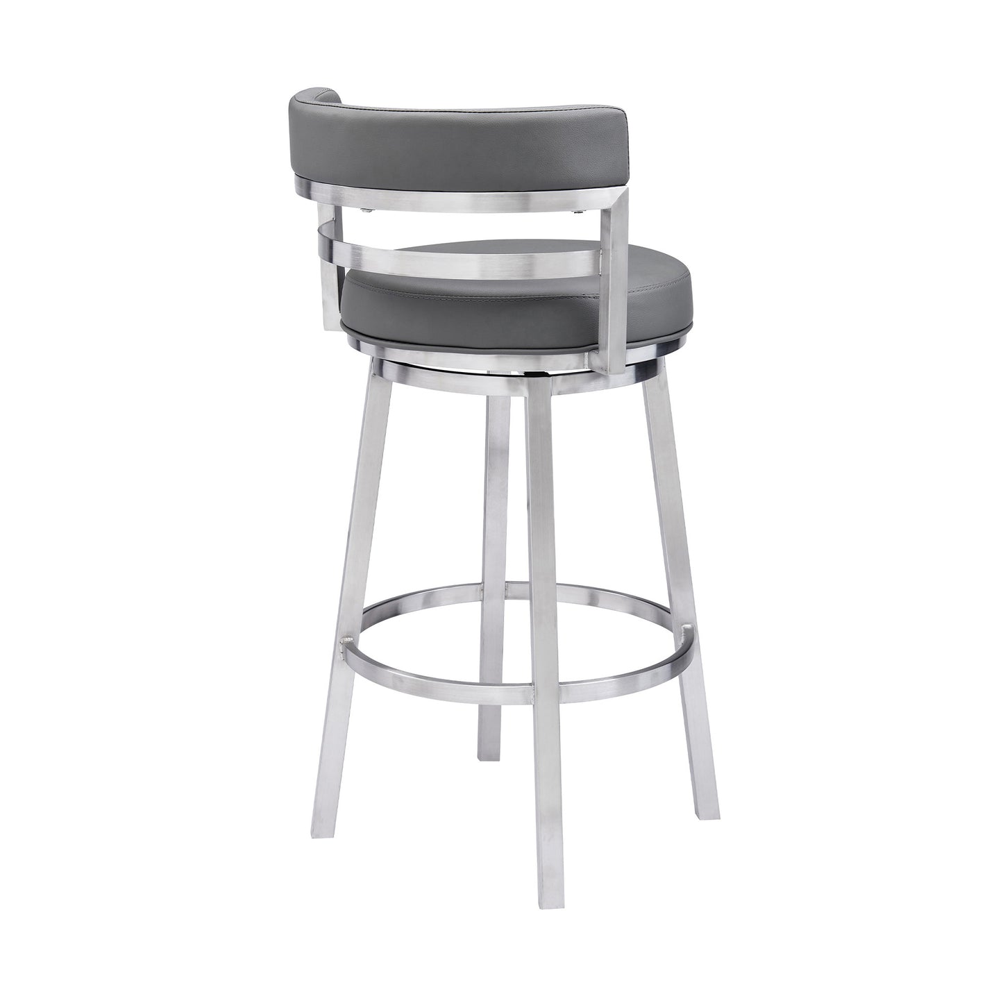 35" Gray Faux Leather And Iron Swivel Low Back Counter Height Bar Chair