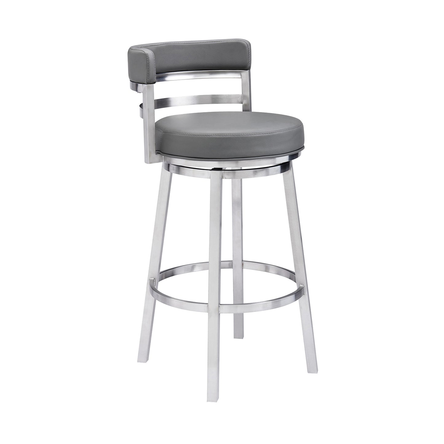 35" Gray Faux Leather And Iron Swivel Low Back Counter Height Bar Chair