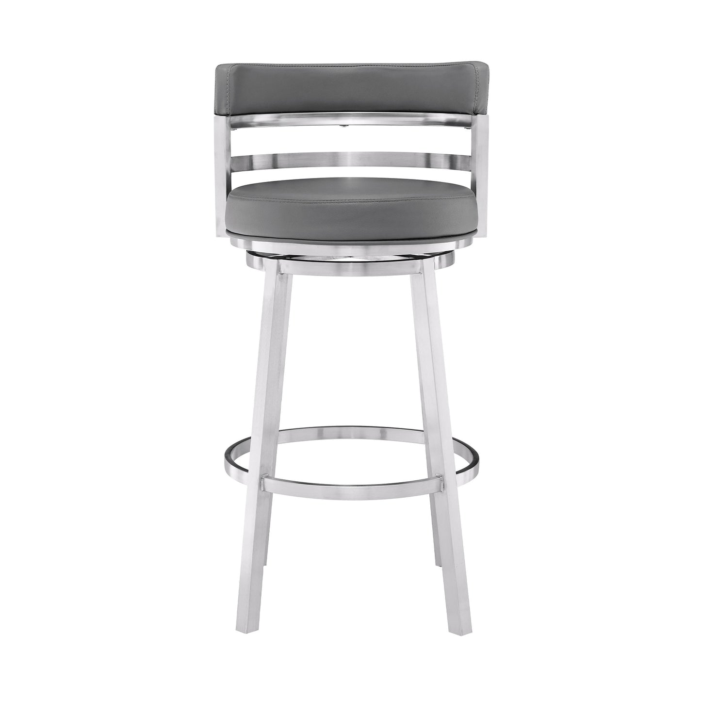 35" Gray Faux Leather And Iron Swivel Low Back Counter Height Bar Chair
