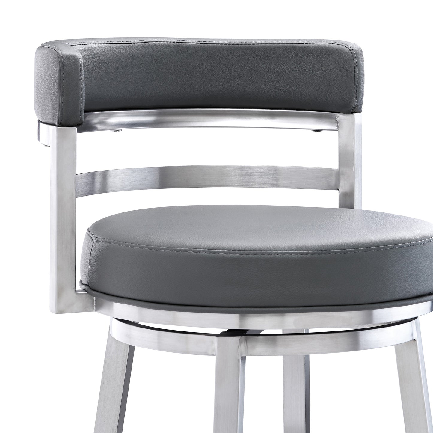 35" Gray Faux Leather And Iron Swivel Low Back Counter Height Bar Chair