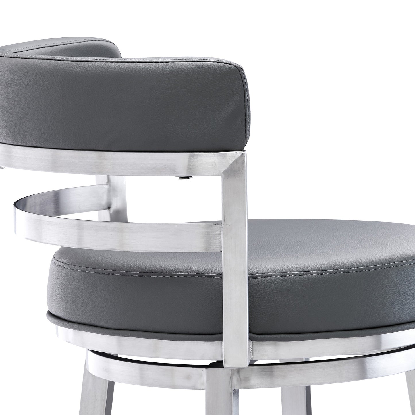 35" Gray Faux Leather And Iron Swivel Low Back Counter Height Bar Chair