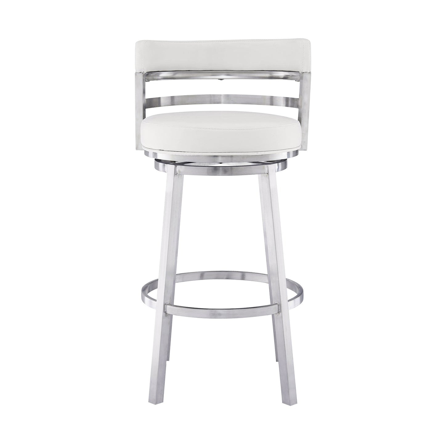 35" White And Silver Faux Leather And Iron Swivel Low Back Counter Height Bar Chair With Footrest