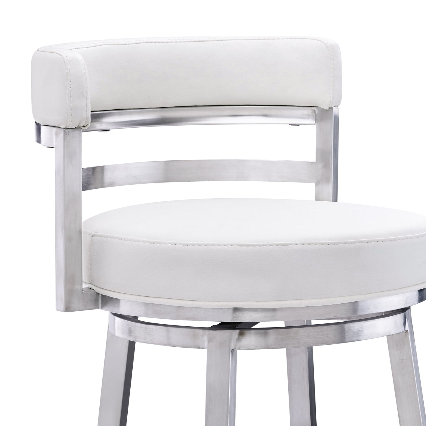 35" White And Silver Faux Leather And Iron Swivel Low Back Counter Height Bar Chair With Footrest