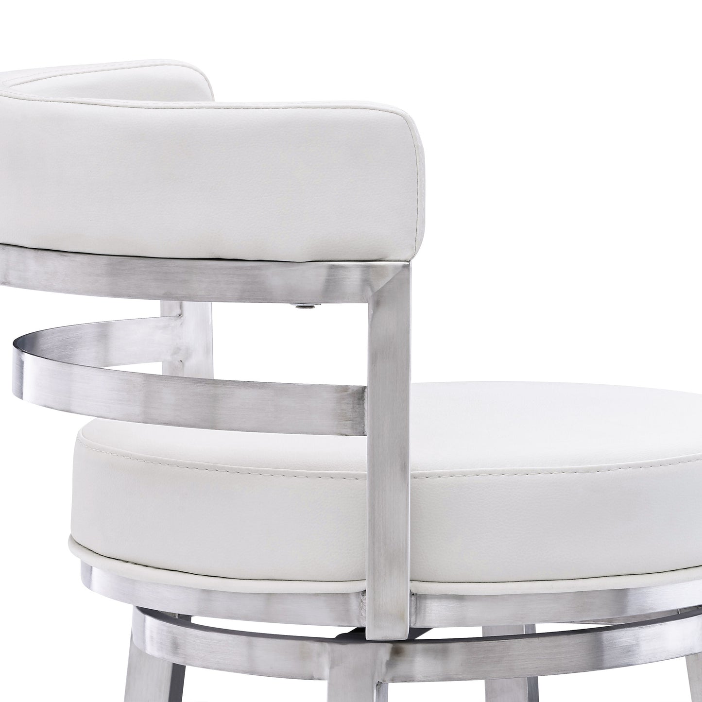 35" White And Silver Faux Leather And Iron Swivel Low Back Counter Height Bar Chair With Footrest