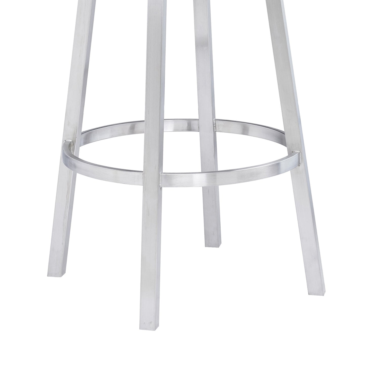 35" White And Silver Faux Leather And Iron Swivel Low Back Counter Height Bar Chair With Footrest