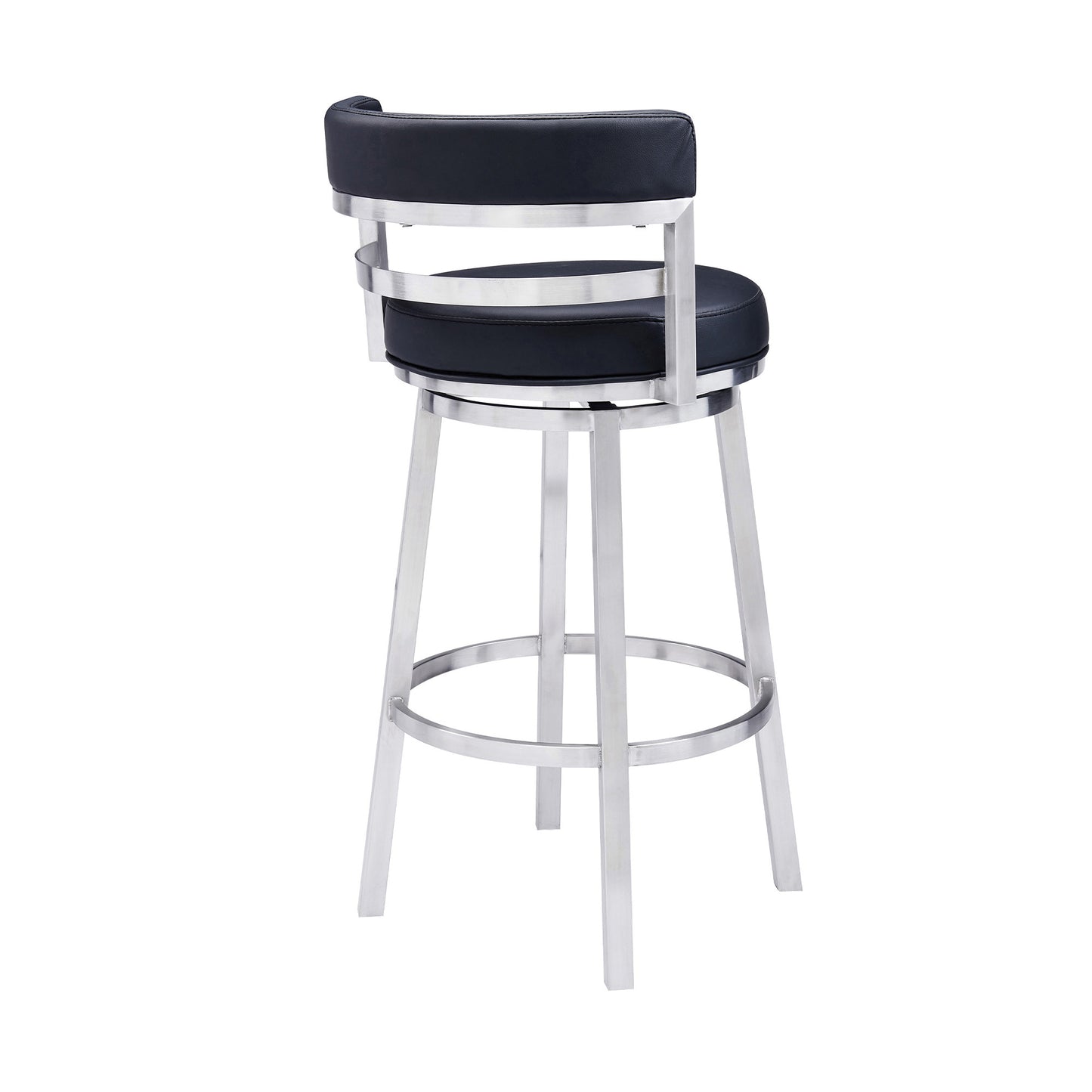 35" Black Faux Leather And Iron Swivel Low Back Counter Height Bar Chair
