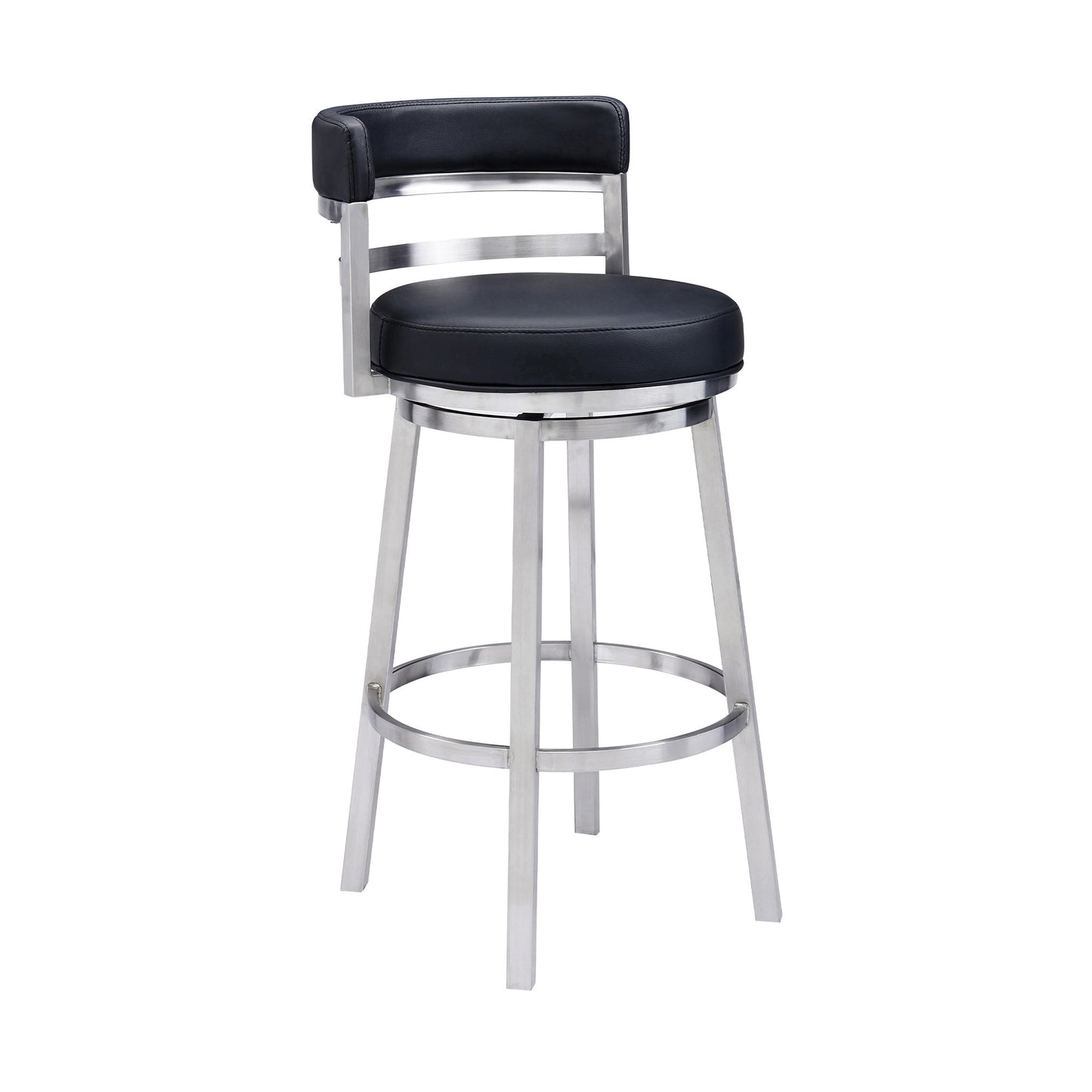 35" Black Faux Leather And Iron Swivel Low Back Counter Height Bar Chair