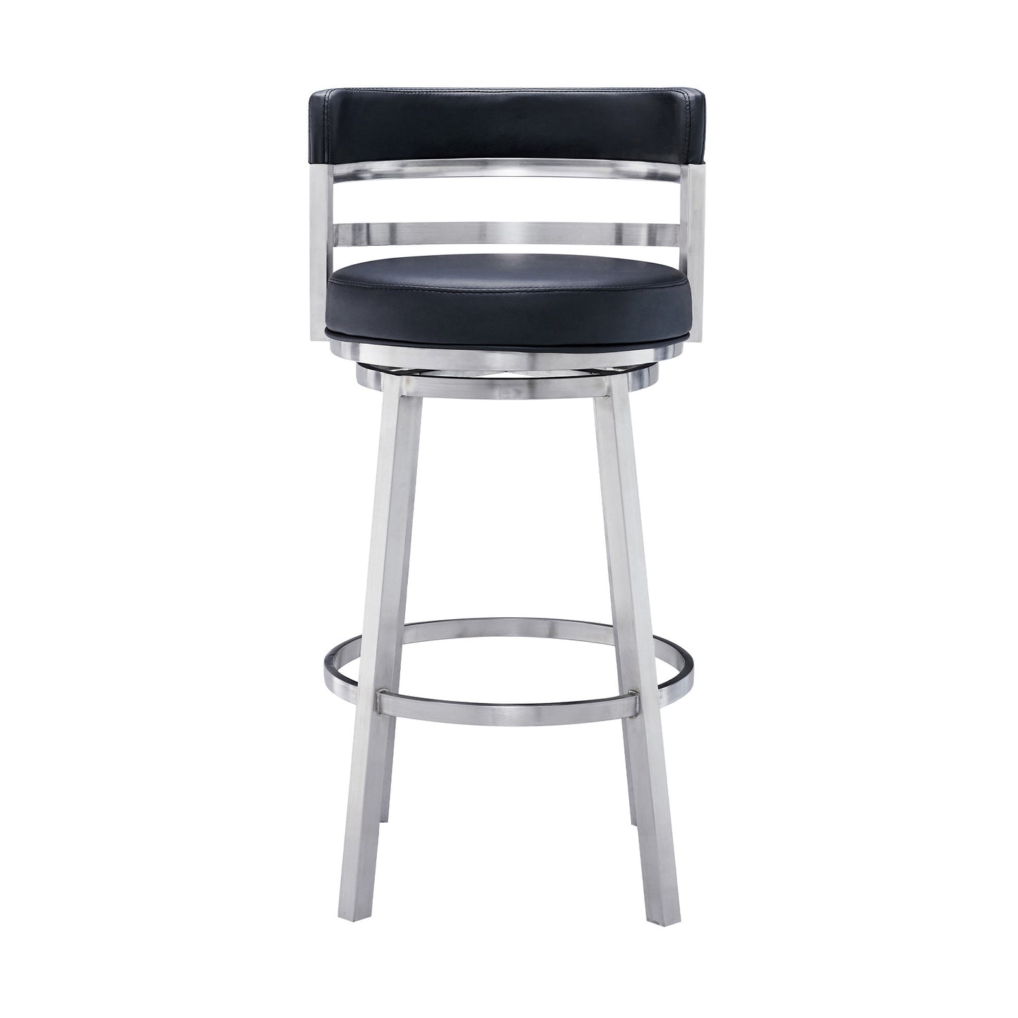 35" Black Faux Leather And Iron Swivel Low Back Counter Height Bar Chair