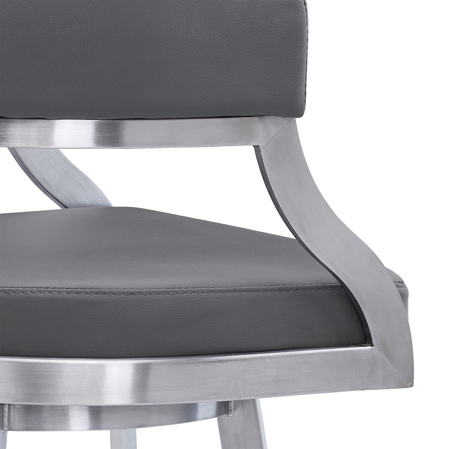 42" Gray Faux Leather And Iron Swivel Bar Height Chair