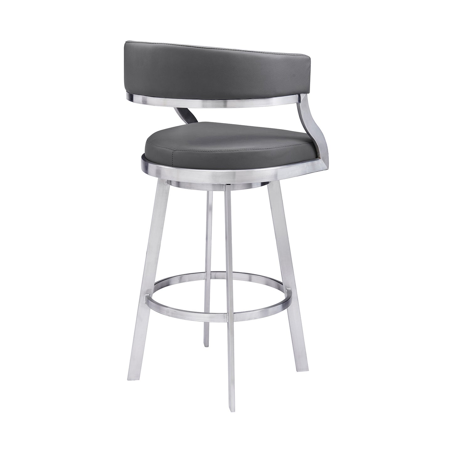 42" Gray Faux Leather And Iron Swivel Bar Height Chair