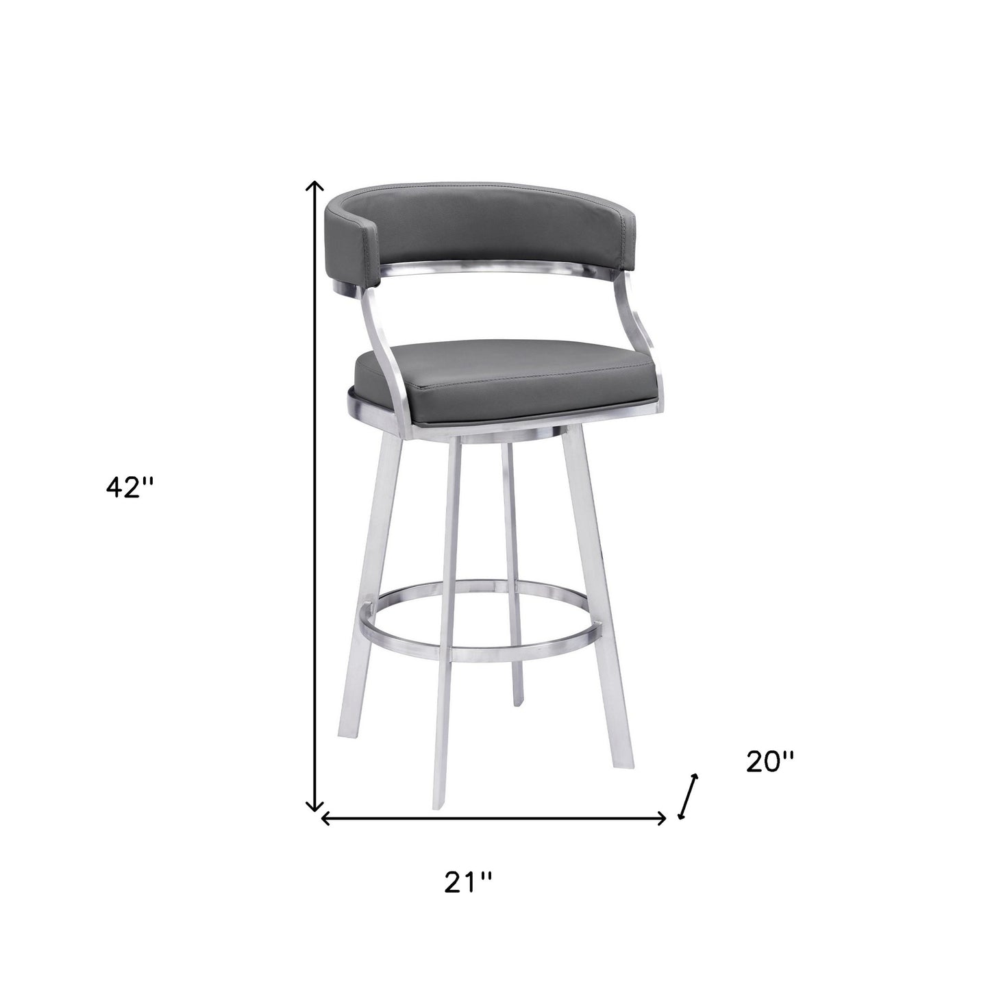 42" Gray Faux Leather And Iron Swivel Bar Height Chair