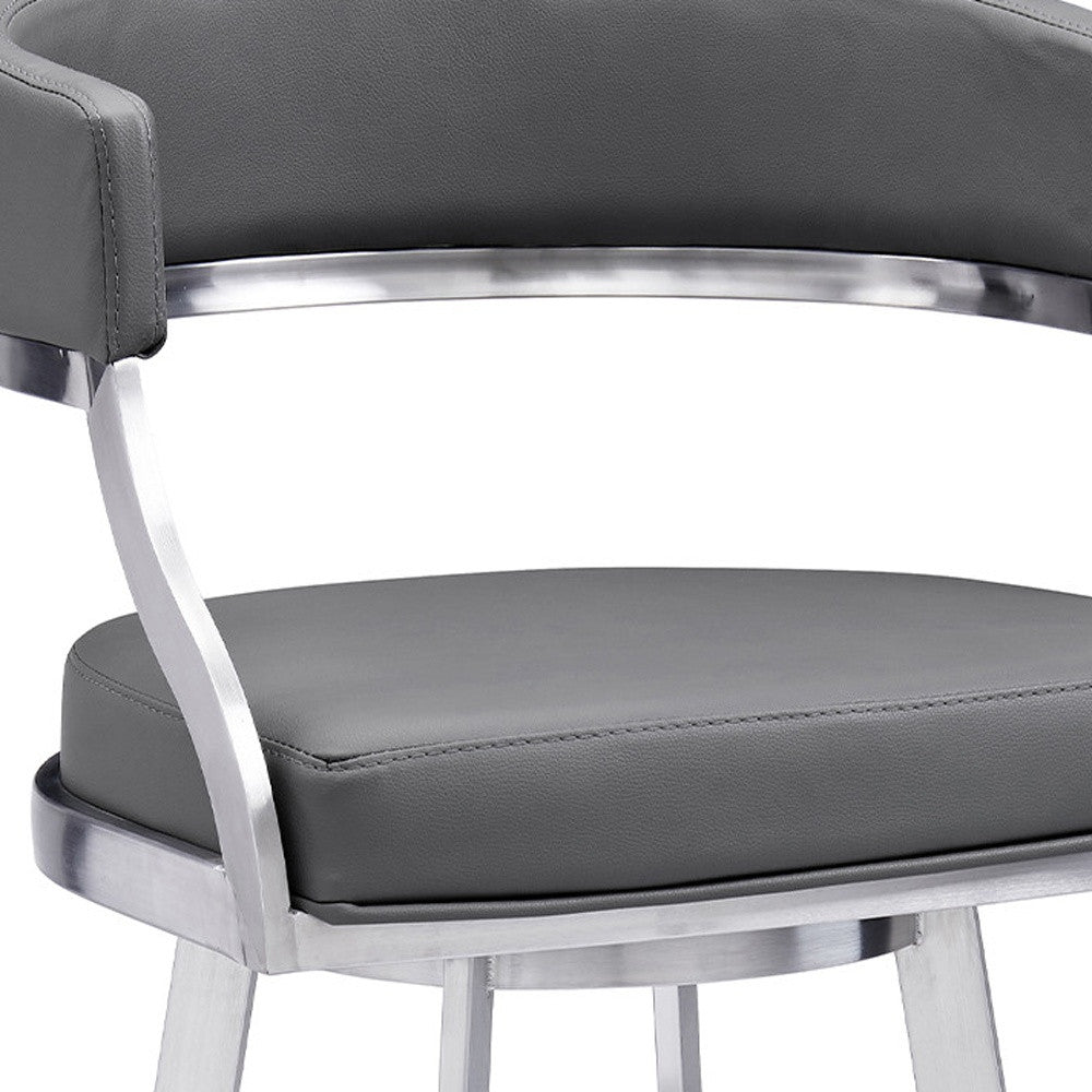 42" Gray Faux Leather And Iron Swivel Bar Height Chair