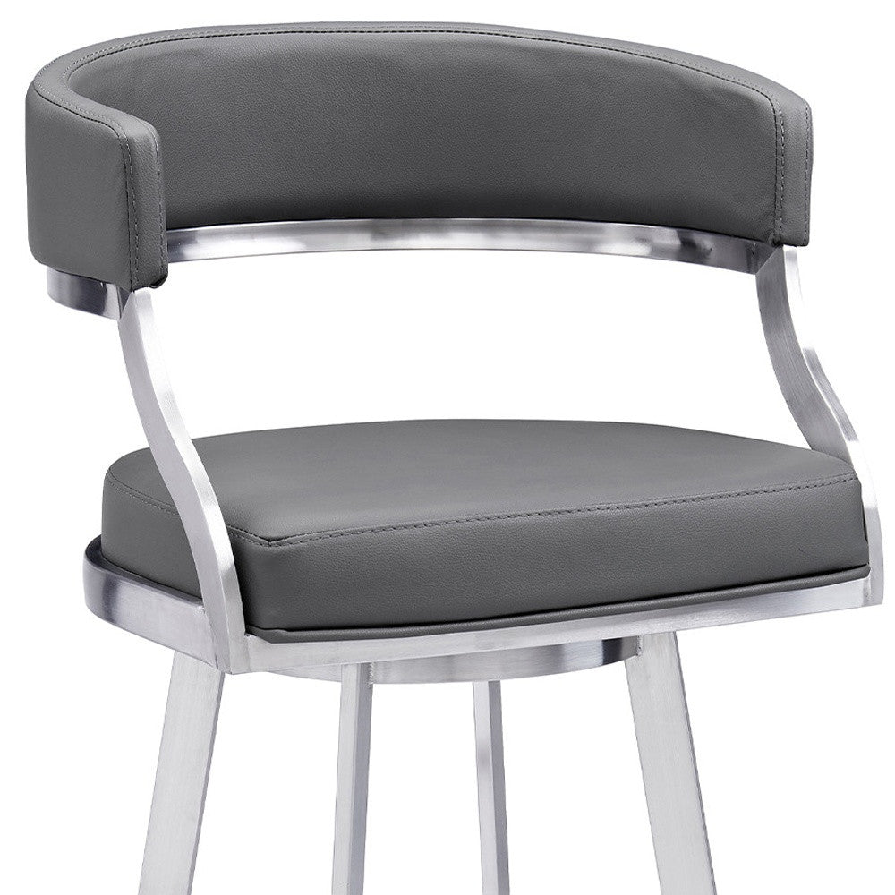 42" Gray Faux Leather And Iron Swivel Bar Height Chair