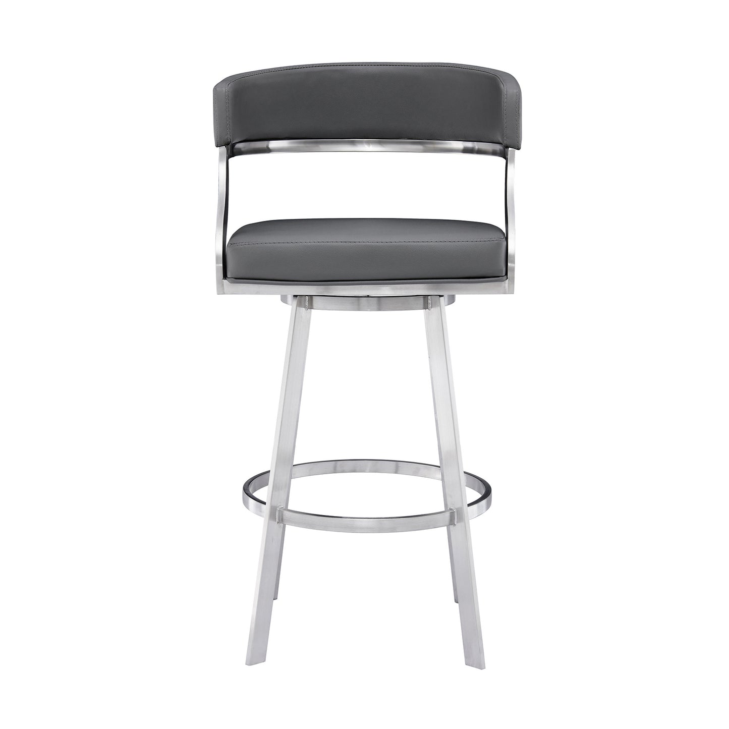 38" Gray Faux Leather And Iron Swivel Counter Height Bar Chair