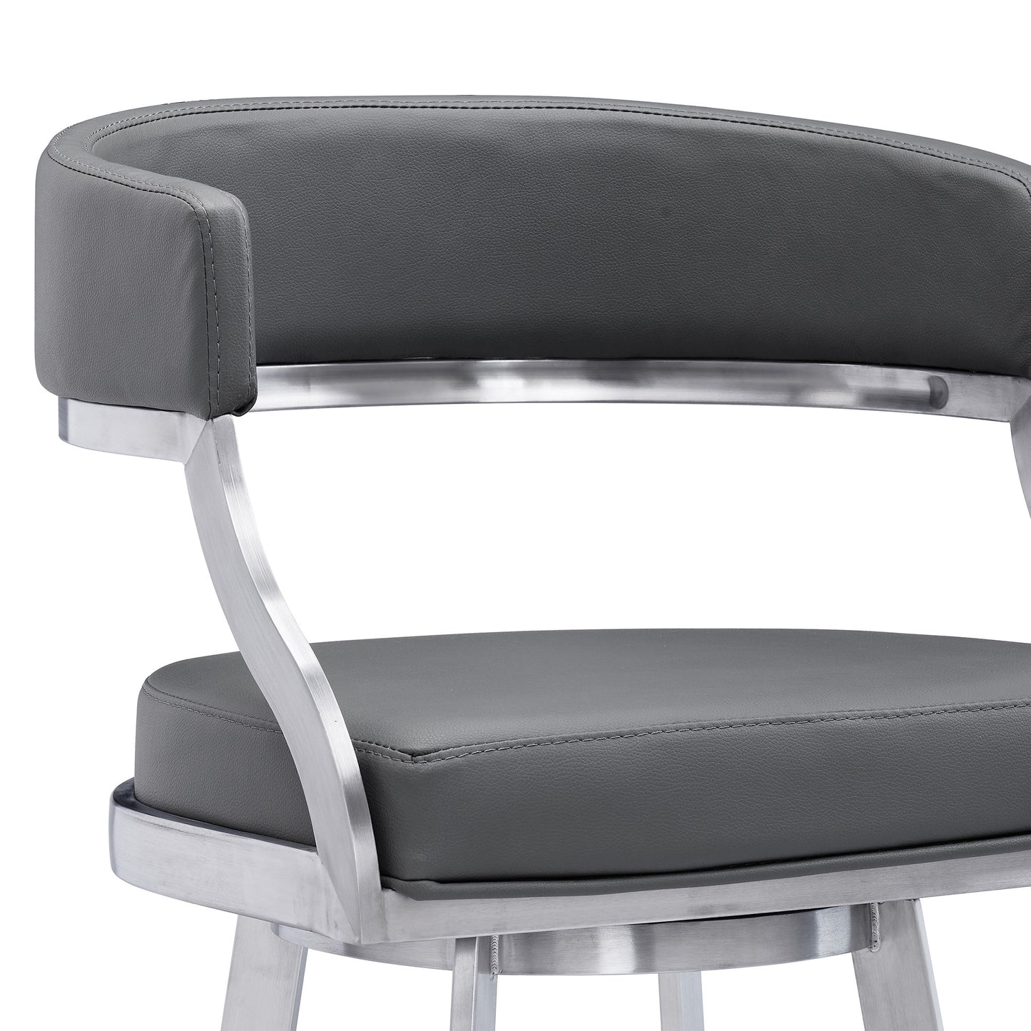 38" Gray Faux Leather And Iron Swivel Counter Height Bar Chair
