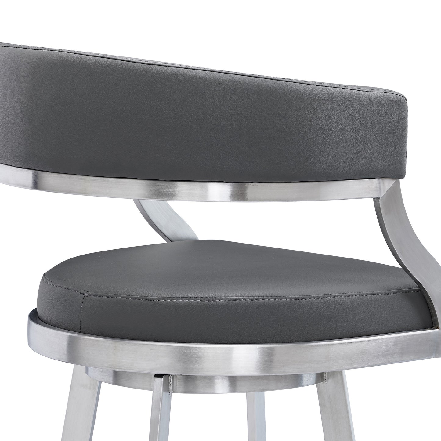 38" Gray Faux Leather And Iron Swivel Counter Height Bar Chair