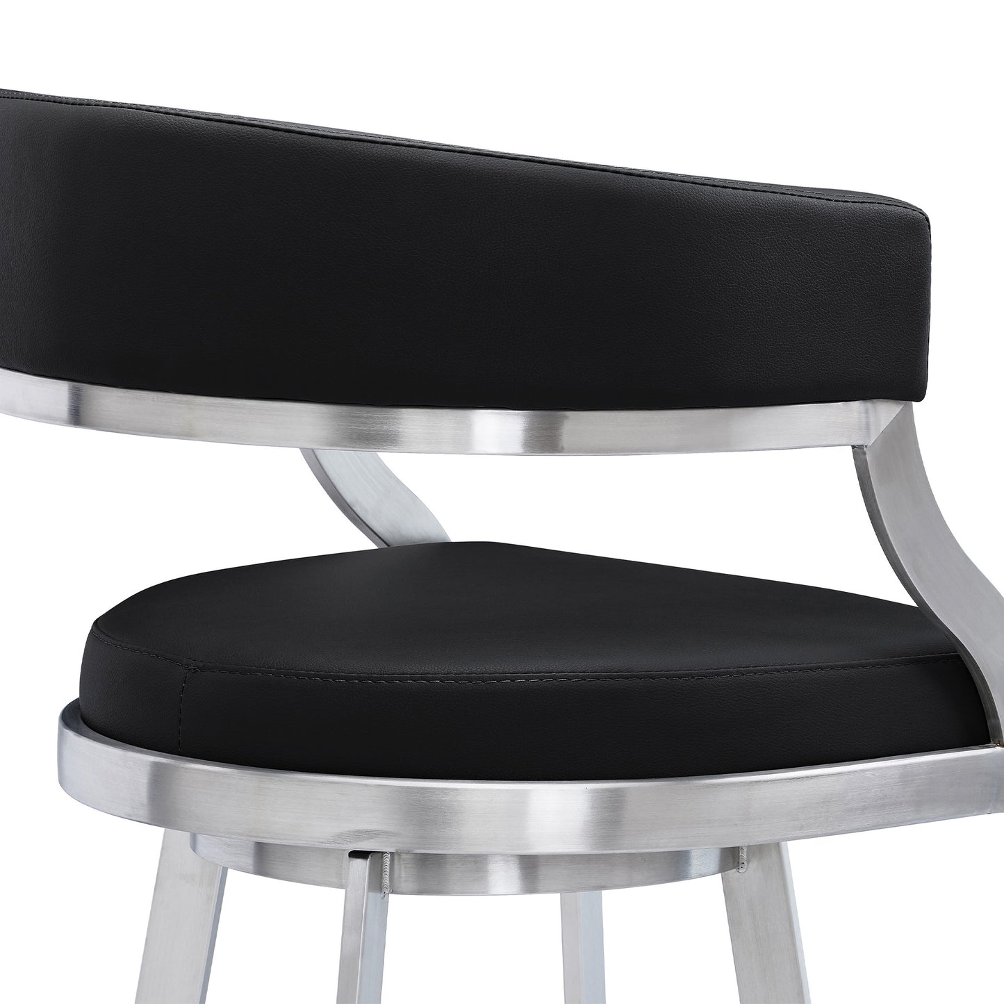 42" Black Faux Leather And Iron Swivel Bar Height Chair