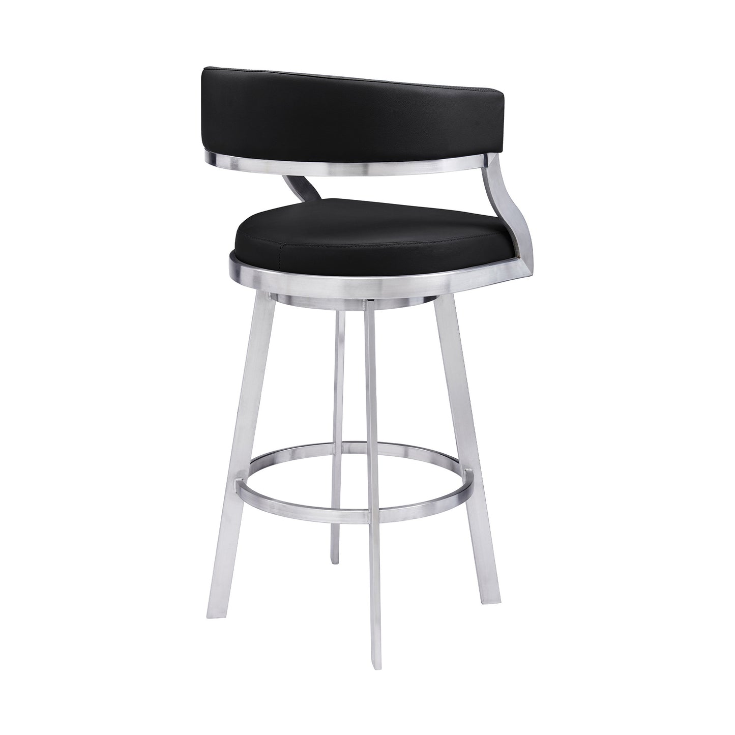 38" Black Faux Leather And Iron Swivel Counter Height Bar Chair