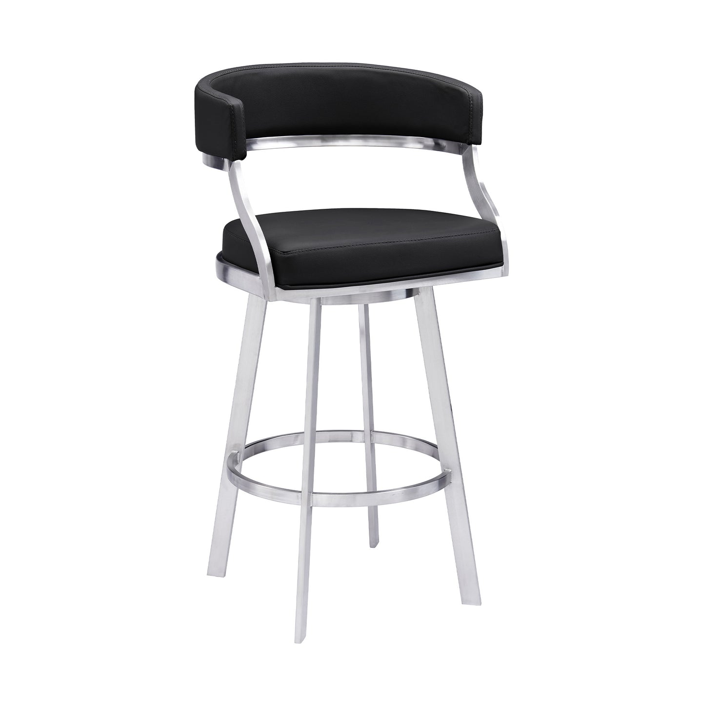 38" Black Faux Leather And Iron Swivel Counter Height Bar Chair