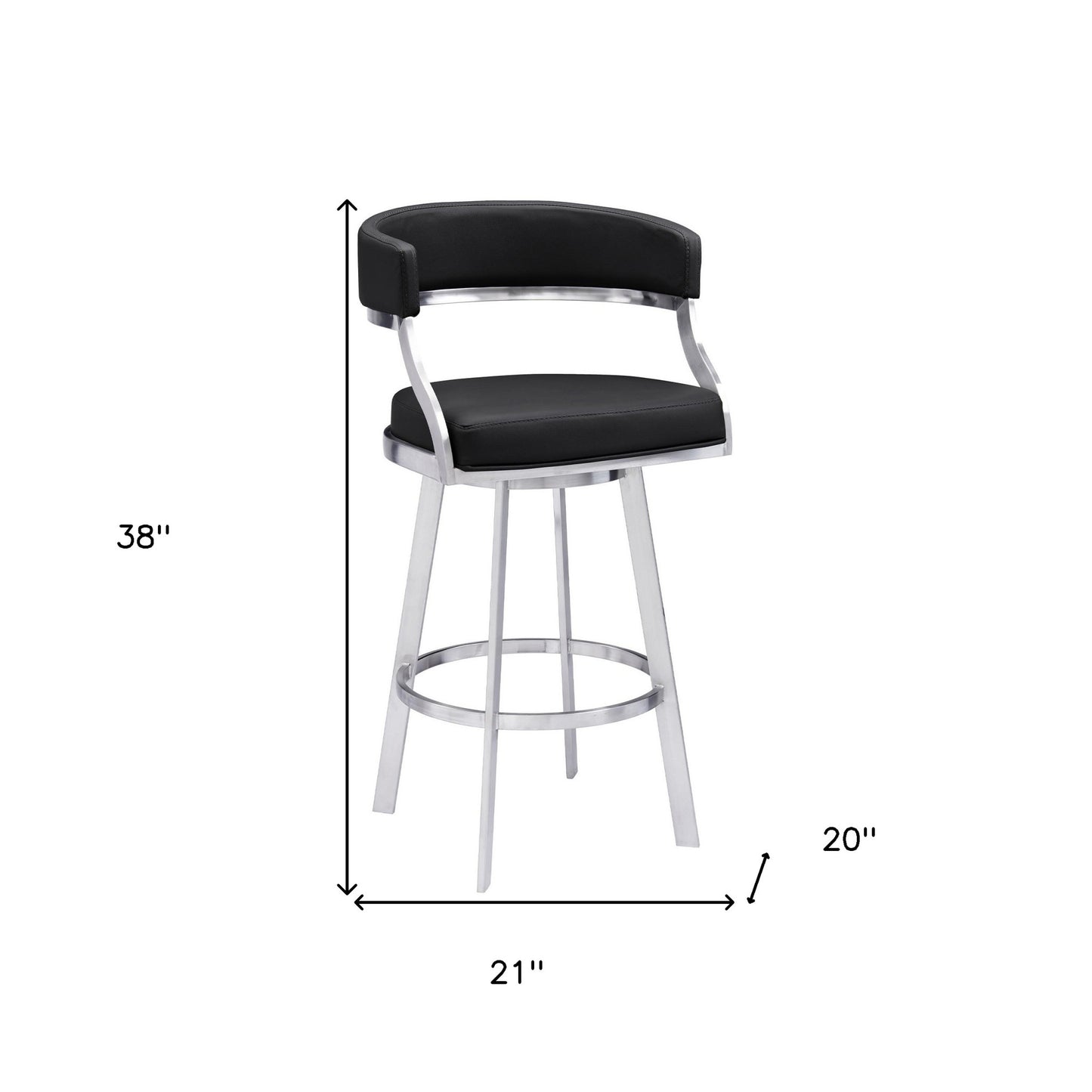 38" Black Faux Leather And Iron Swivel Counter Height Bar Chair