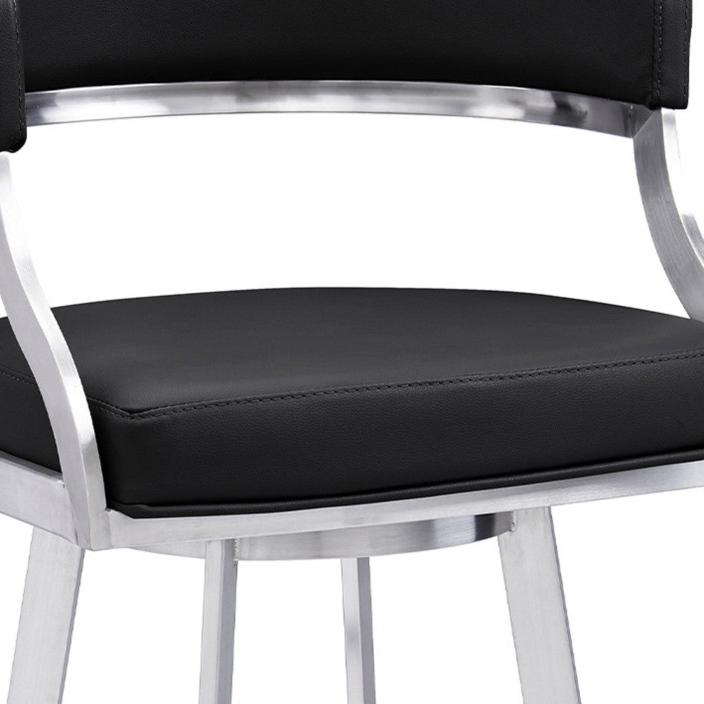 38" Black Faux Leather And Iron Swivel Counter Height Bar Chair