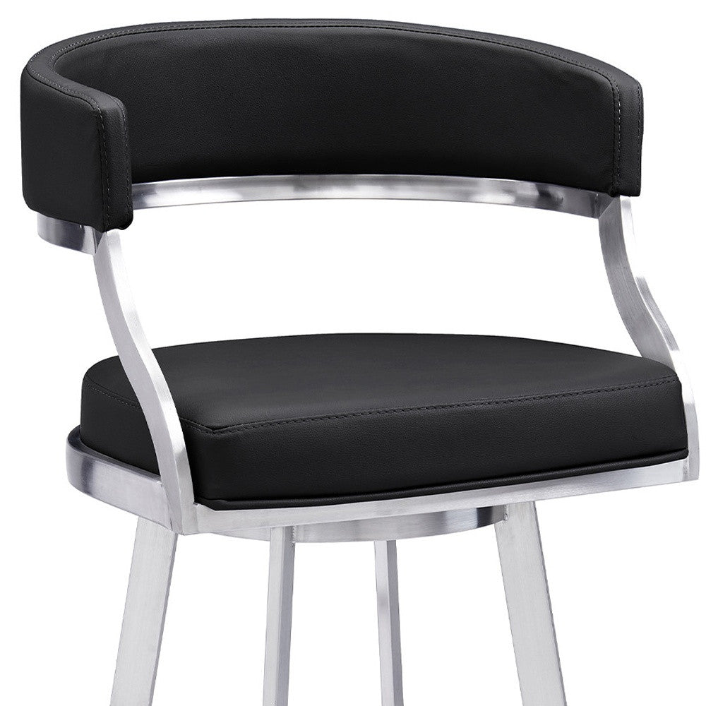 38" Black Faux Leather And Iron Swivel Counter Height Bar Chair