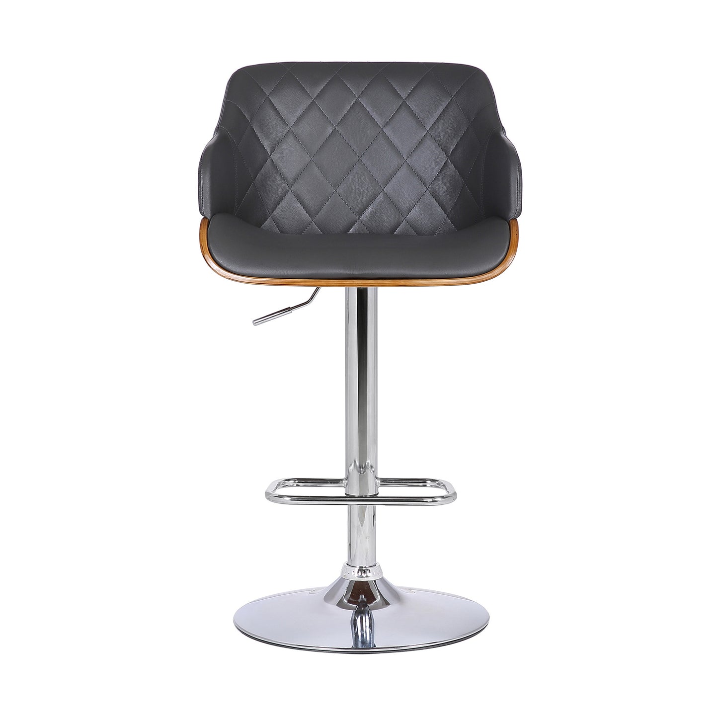 44" Gray Faux Leather And Iron Swivel Adjustable Height Bar Chair