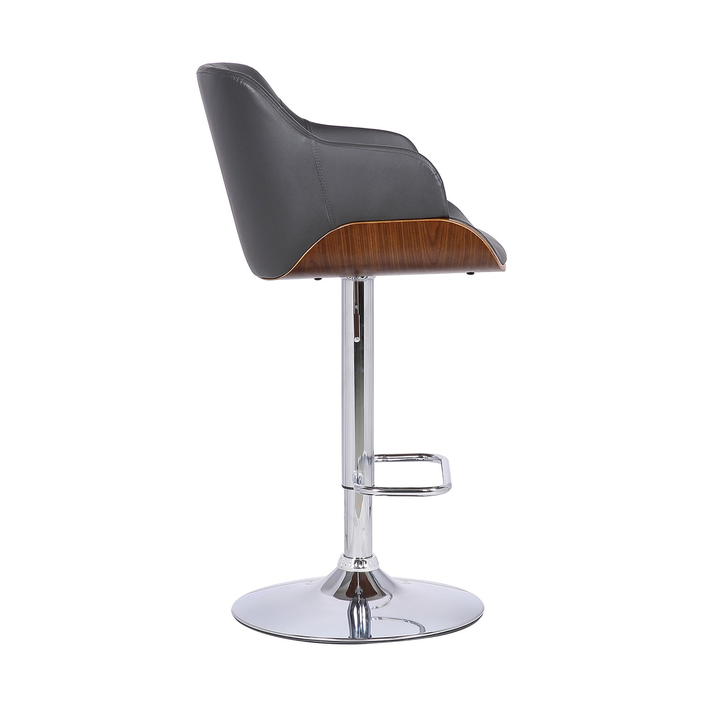 44" Gray Faux Leather And Iron Swivel Adjustable Height Bar Chair
