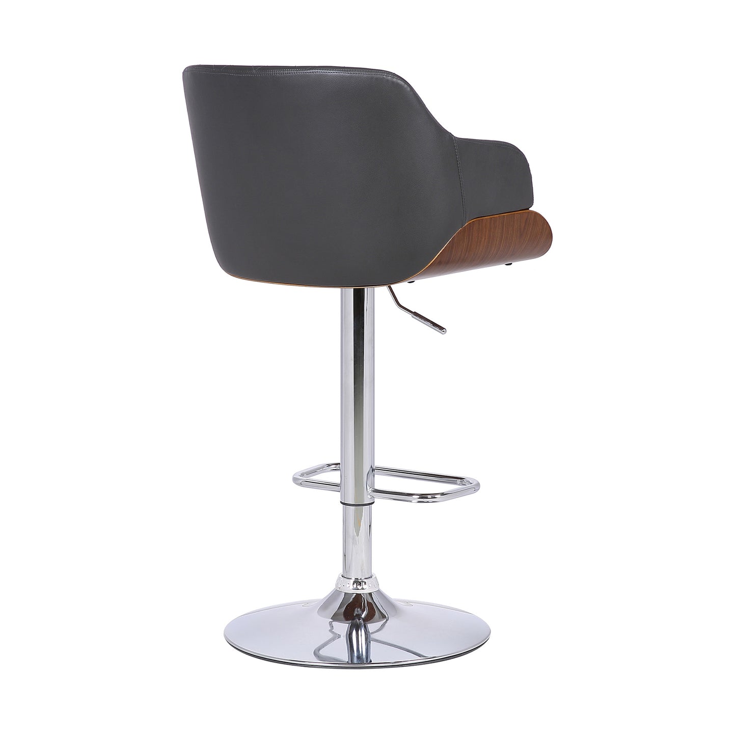 44" Gray Faux Leather And Iron Swivel Adjustable Height Bar Chair