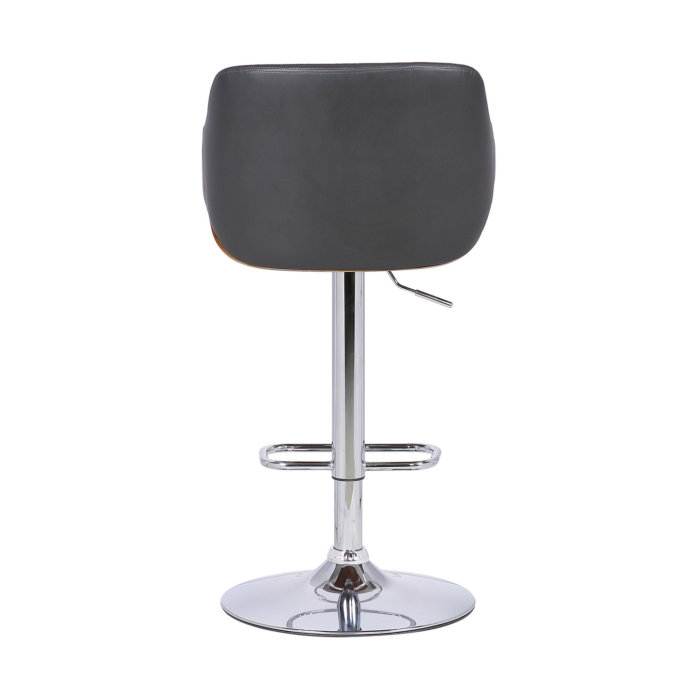 44" Gray Faux Leather And Iron Swivel Adjustable Height Bar Chair