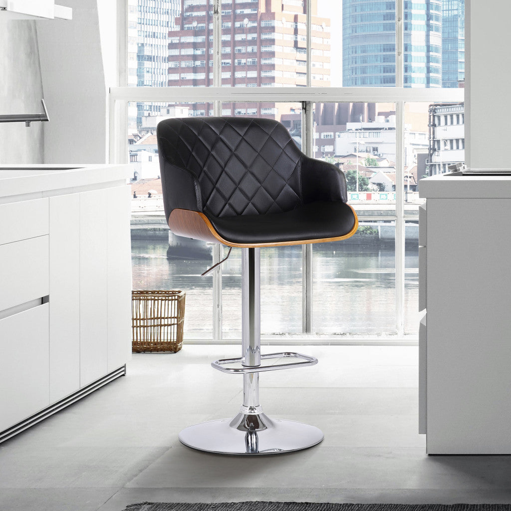 44" Black Faux Leather And Iron Swivel Adjustable Height Bar Chair