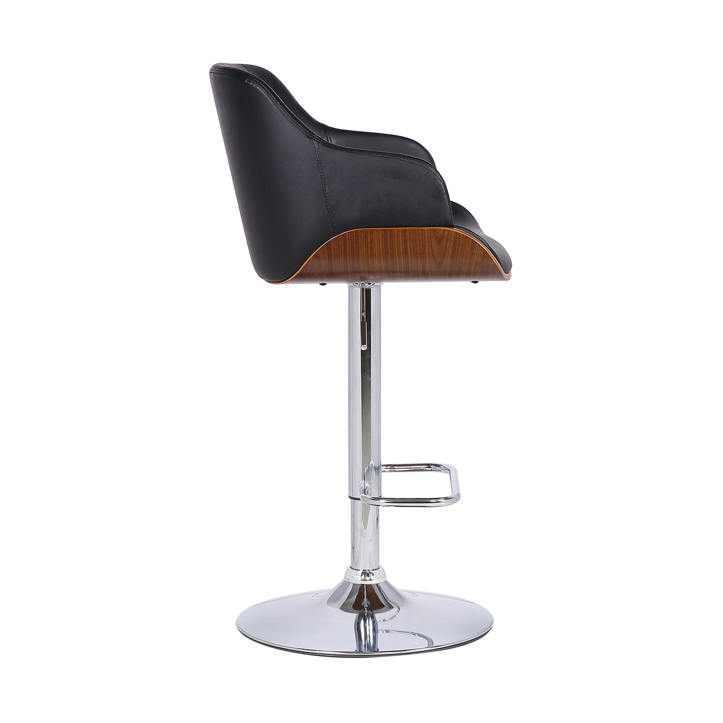 44" Black Faux Leather And Iron Swivel Adjustable Height Bar Chair