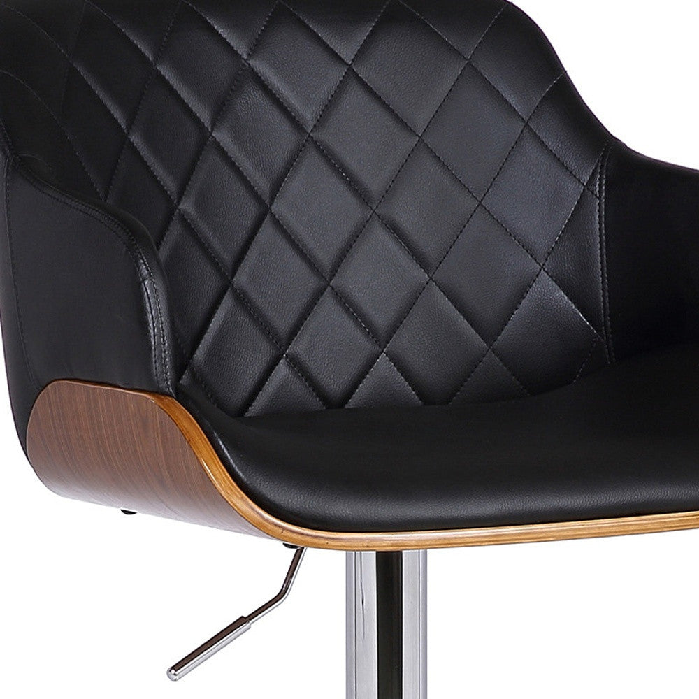 44" Black Faux Leather And Iron Swivel Adjustable Height Bar Chair