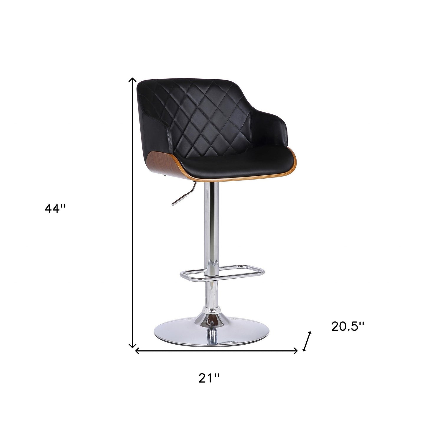 44" Black Faux Leather And Iron Swivel Adjustable Height Bar Chair