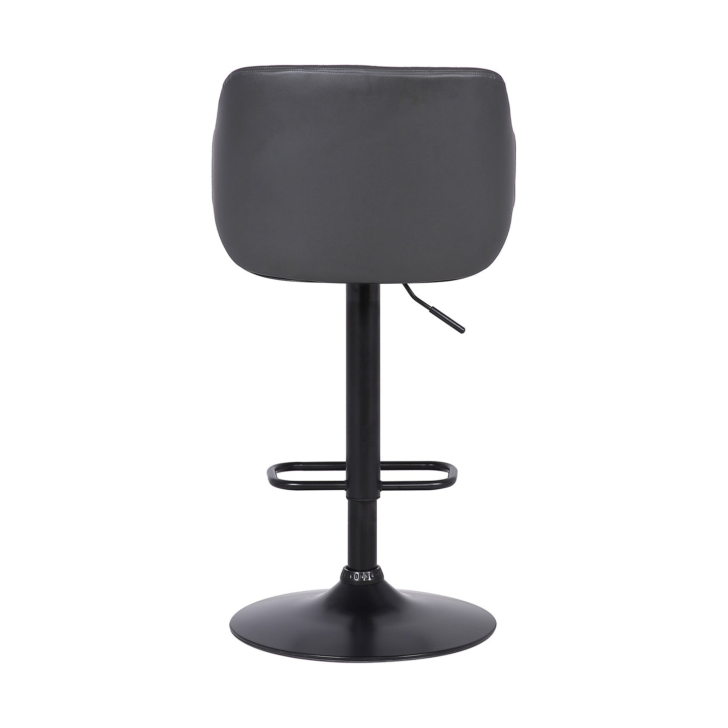 44" Gray Faux Leather And Iron Swivel Adjustable Height Bar Chair