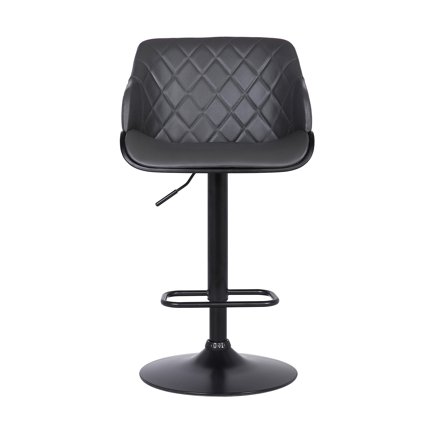44" Gray Faux Leather And Iron Swivel Adjustable Height Bar Chair