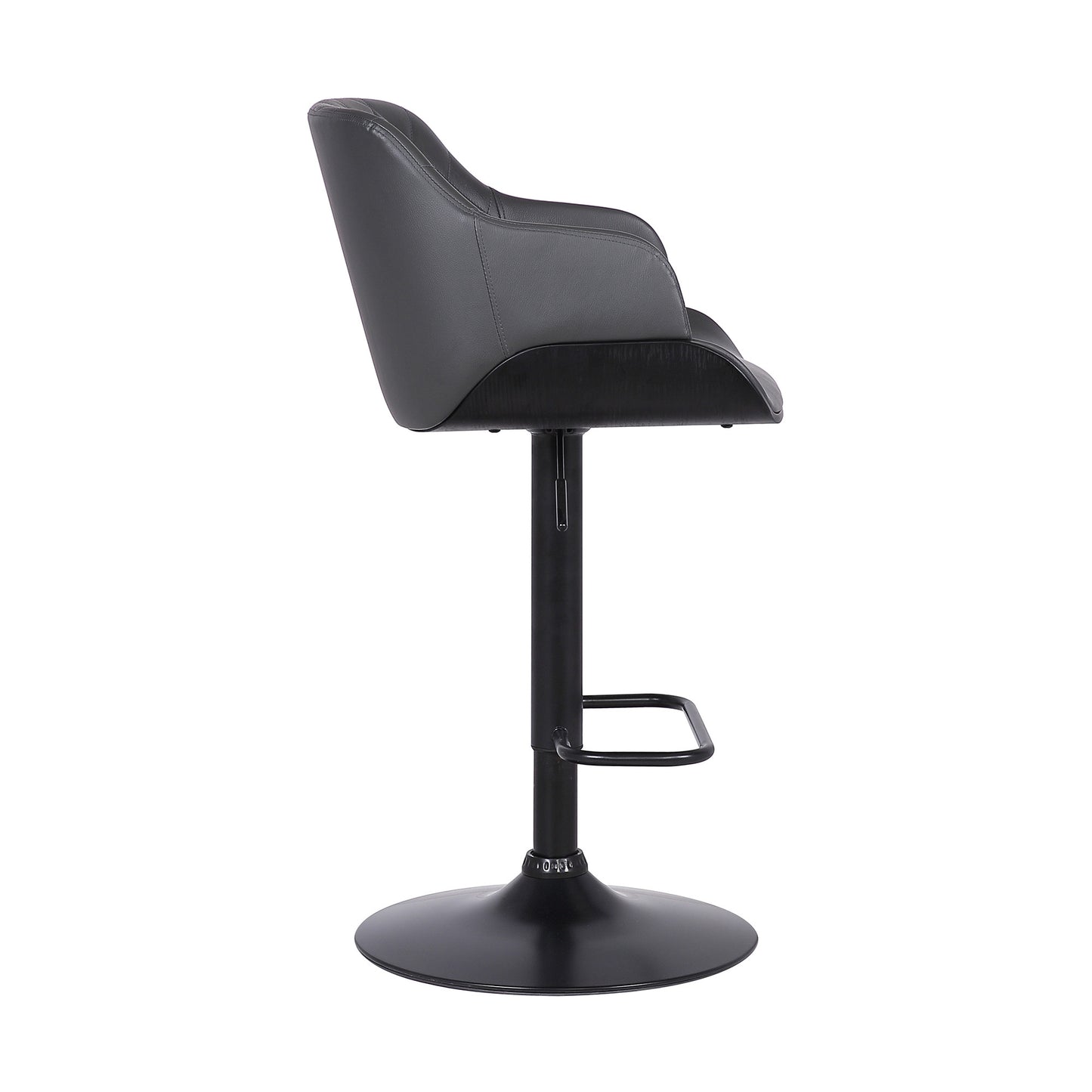 44" Gray Faux Leather And Iron Swivel Adjustable Height Bar Chair