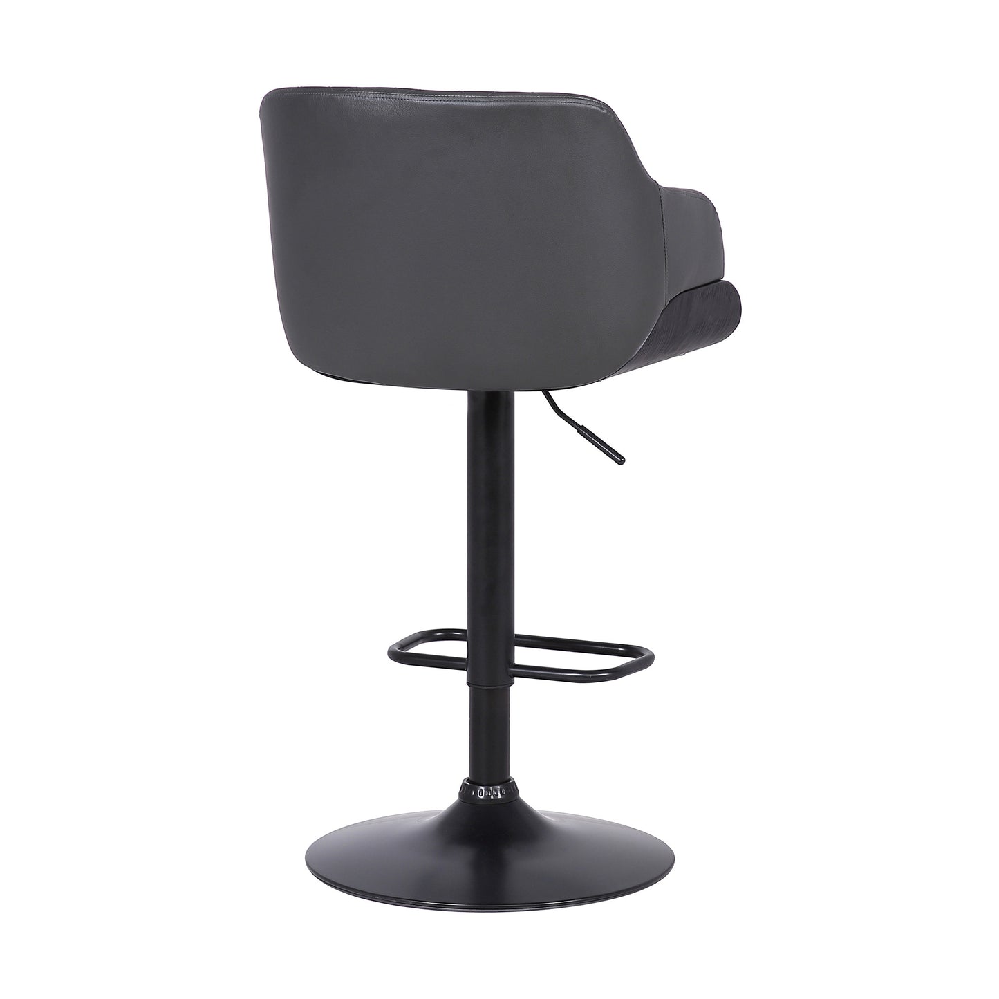 44" Gray Faux Leather And Iron Swivel Adjustable Height Bar Chair