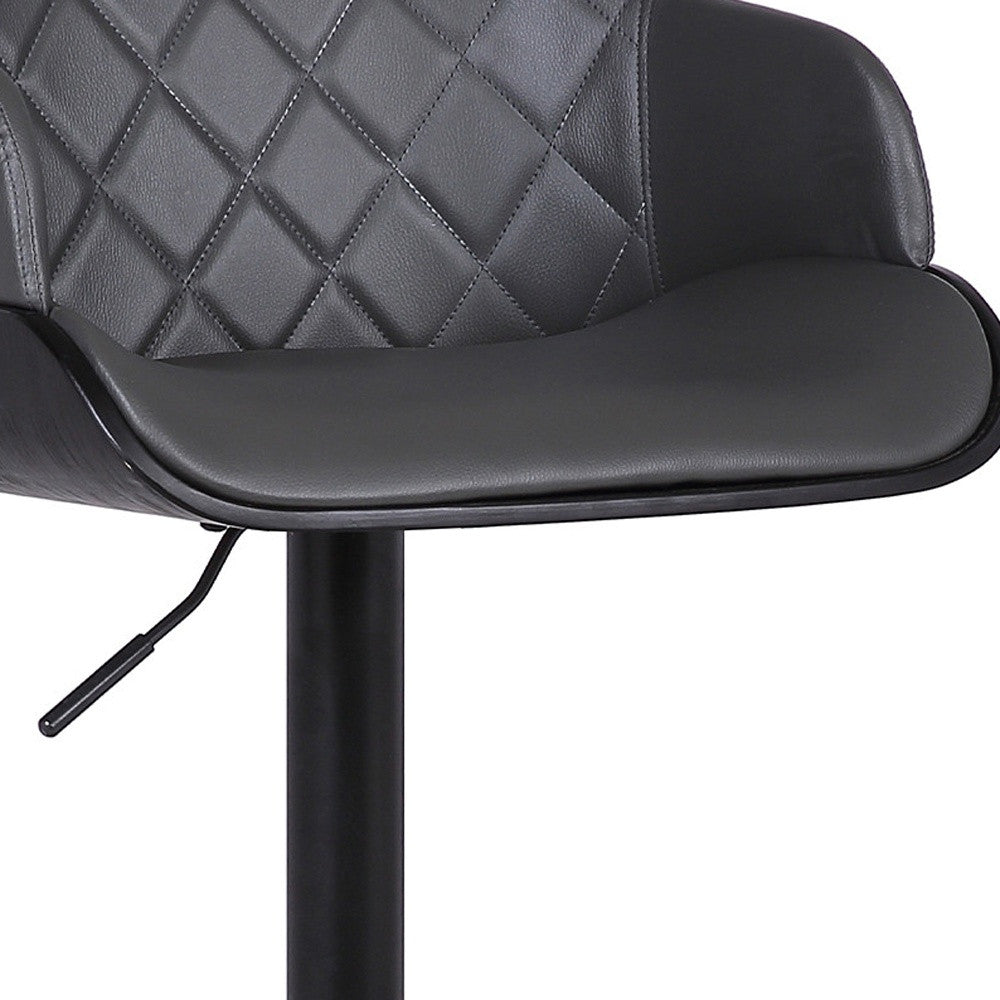 44" Gray Faux Leather And Iron Swivel Adjustable Height Bar Chair