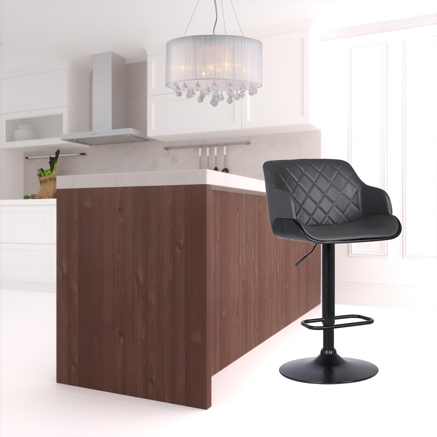 44" Gray Faux Leather And Iron Swivel Adjustable Height Bar Chair