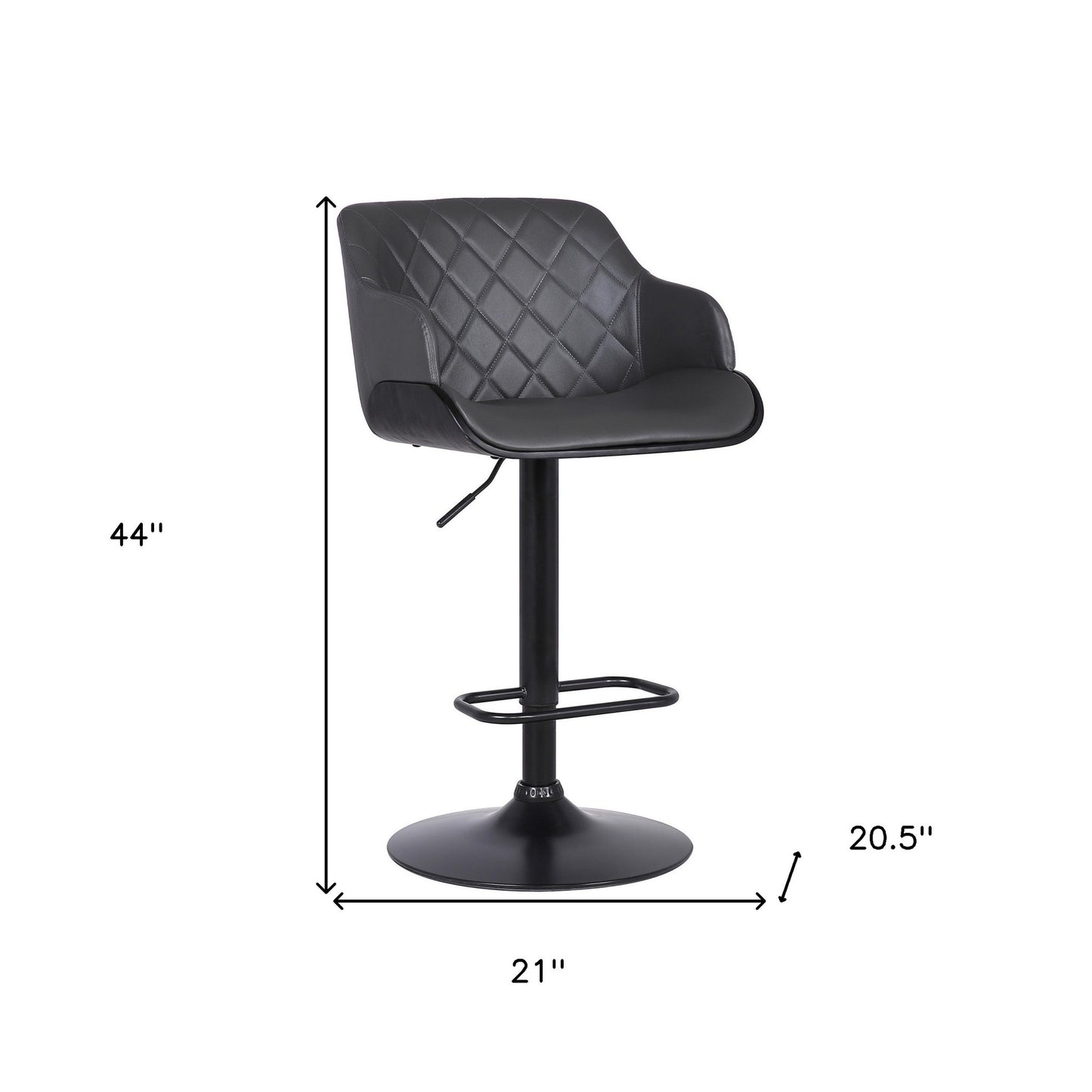 44" Gray Faux Leather And Iron Swivel Adjustable Height Bar Chair