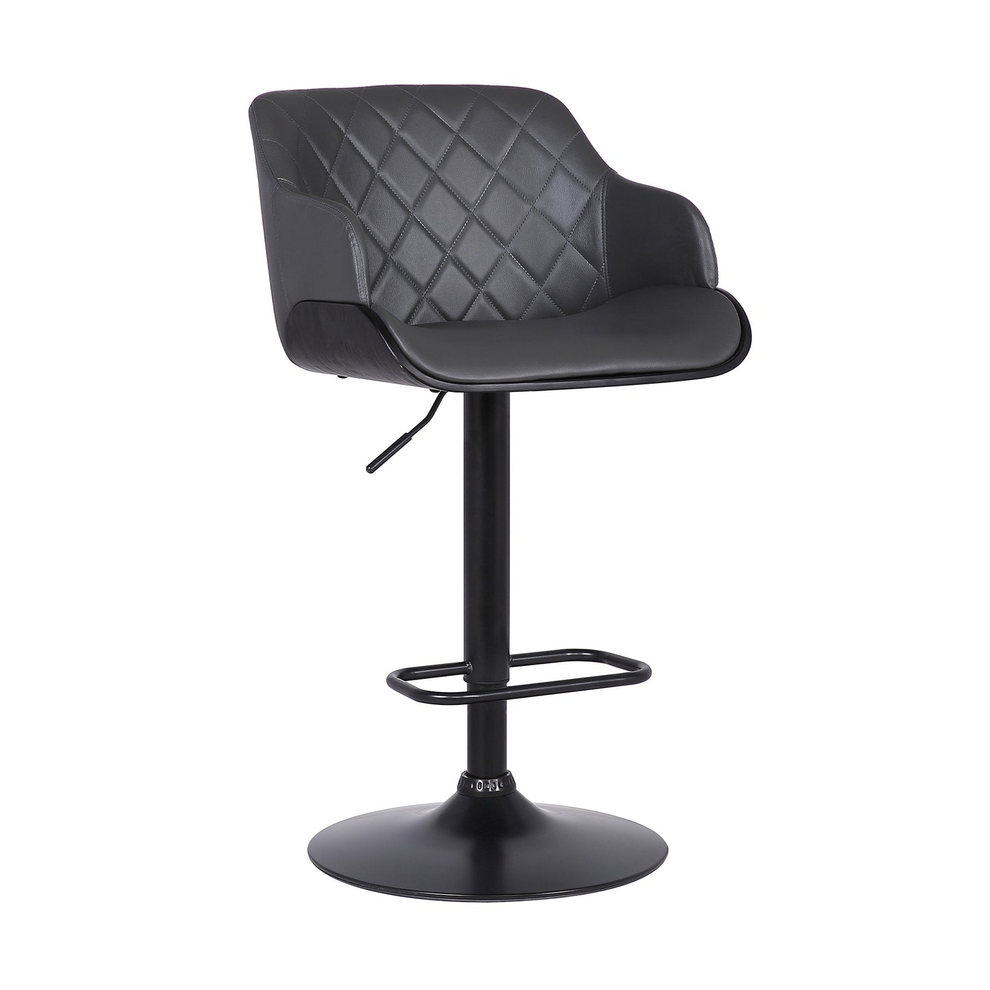 44" Gray Faux Leather And Iron Swivel Adjustable Height Bar Chair