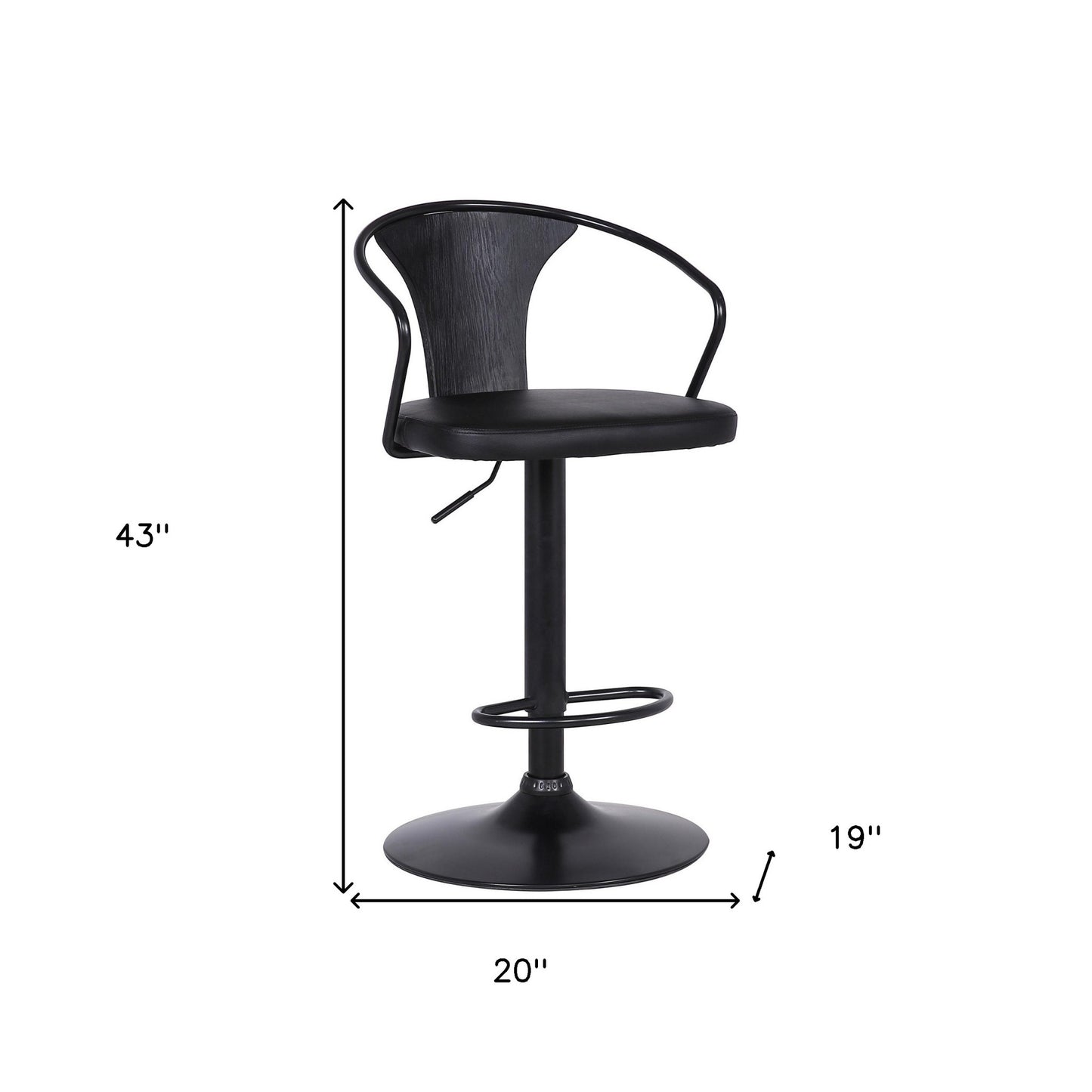 Black Faux Leather & Metal Base Adjustable Bar Stool