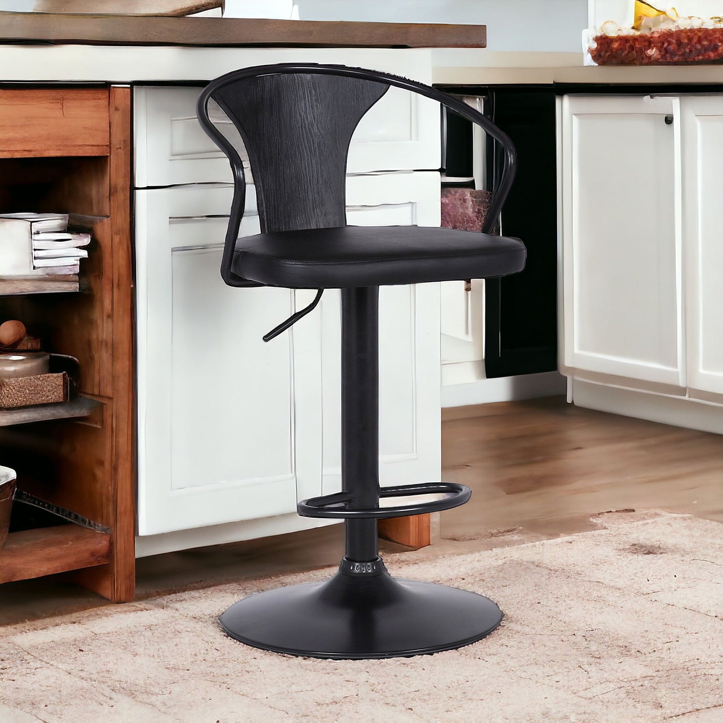 Black Faux Leather & Metal Base Adjustable Bar Stool