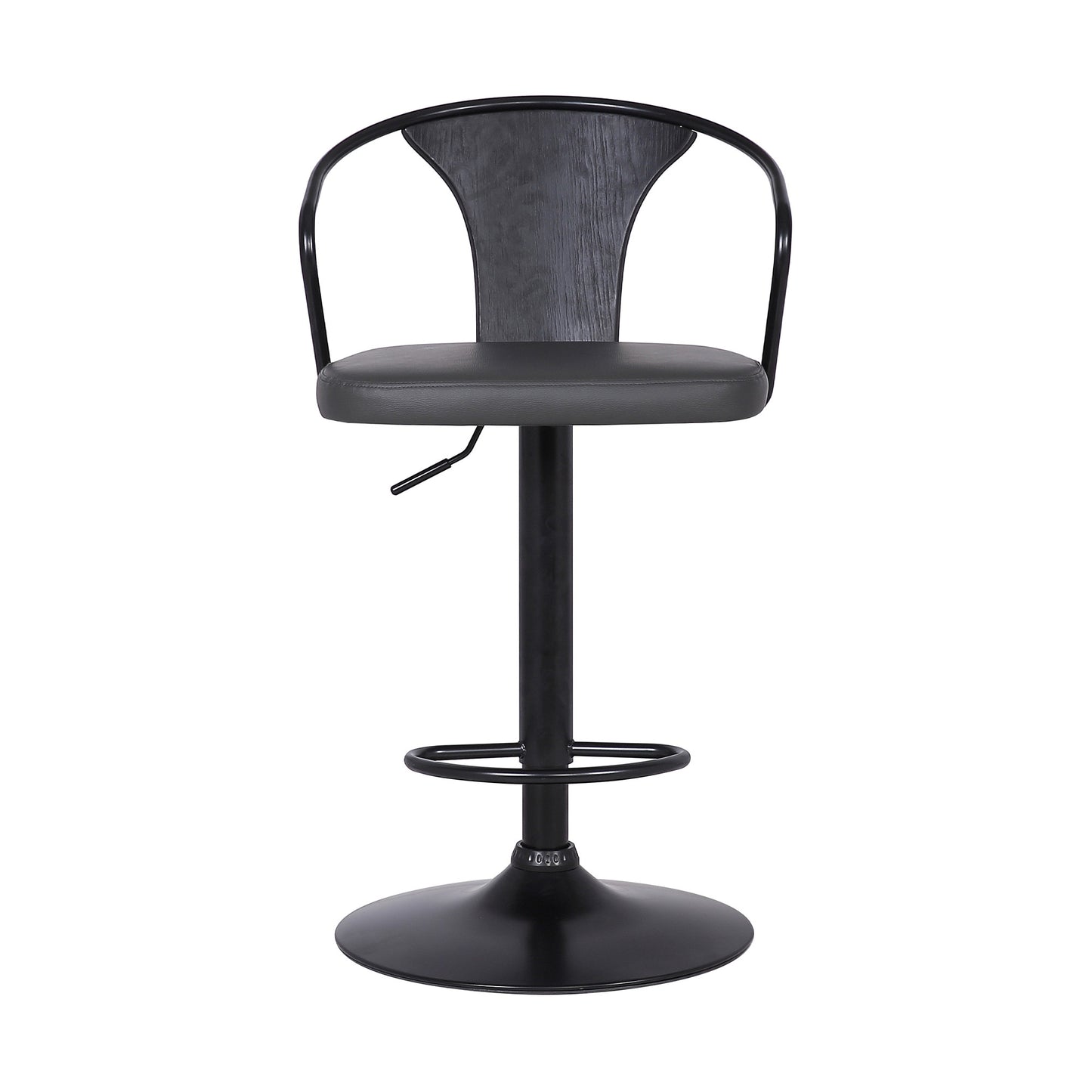 43" Gray And Black Iron Swivel Low Back Adjustable Height Bar Chair With Footrest